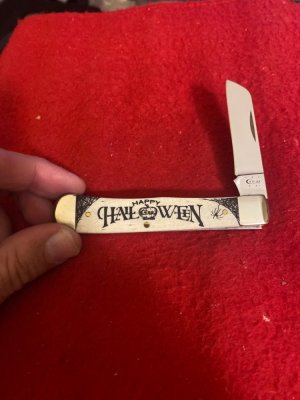 2014 Case XX USA 06154 SS White Bone Handle With Black Happy Halloween Trim And Single Blade 