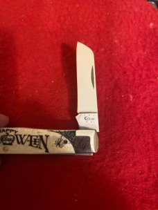 2014 Case XX USA 06154 SS White Bone Handle With Black Happy Halloween Trim And Single Blade 2014 Case XX USA 06154 SS White Bone Handle With Black Happy Halloween Trim And Single Blade