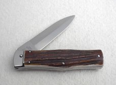 NEW OLD STOCK MIKOV PREDATOR CZECH REPUBLIC GENUINE STAG LEVER LOCK - W/ LEATHER BELT SHEATH