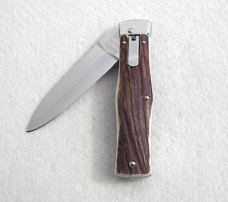 NEW OLD STOCK MIKOV PREDATOR CZECH REPUBLIC GENUINE STAG LEVER LOCK - W/ LEATHER BELT SHEATH