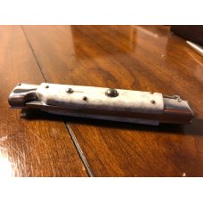 9 INCH AKC IVORY HANDLE SWING GUARD AUTOMATIC SWITCH BLADE  STILETTO KNIFE WITH CUSTOM ETCHED BLADE