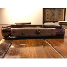 9 INCH AKC IVORY HANDLE SWING GUARD AUTOMATIC SWITCH BLADE  STILETTO KNIFE WITH CUSTOM ETCHED BLADE