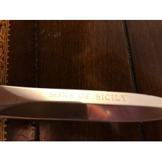 9 INCH AKC IVORY HANDLE SWING GUARD AUTOMATIC SWITCH BLADE  STILETTO KNIFE WITH CUSTOM ETCHED BLADE
