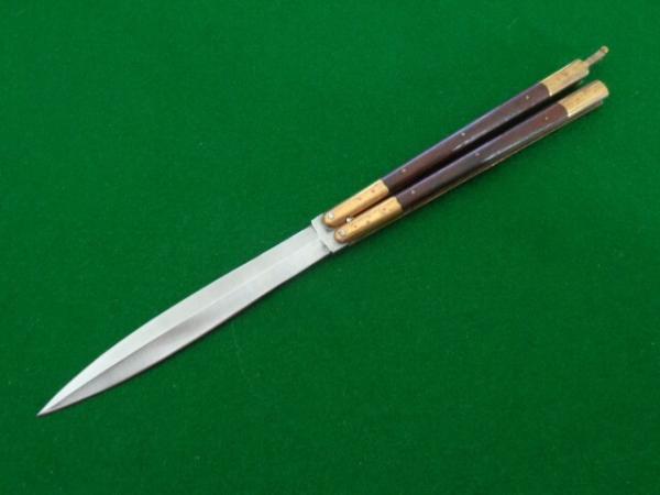 early Philippine Balisong Butterfly Knife 6" closed DOUBLE Edge Blade Rosewood NICE ! early Philippine Balisong Butterfly Knife 6" closed DOUBLE Edge Blade Rosewood NICE !