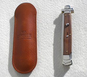 NOS A.G.A. CAMPOLIN 11" MALTESE SANTOS MAHOGANY WOOD NICKEL SILVER BOLSTERS, LEATHER POUCH