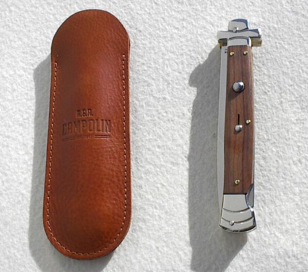 NOS A.G.A. CAMPOLIN 11" MALTESE SANTOS MAHOGANY WOOD NICKEL SILVER BOLSTERS, LEATHER POUCH