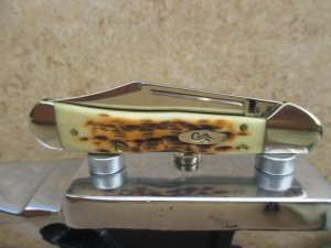 Case XX Amber Jigged Bone Mini Copperlock     Stainless Steel Lockback 