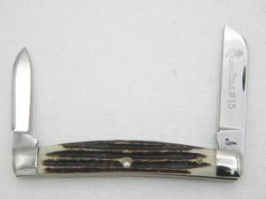 Queen Cutlery #15 half congress:  3 7/16” closed, 1958 – 1960, genuine Winterbotton bone handles