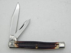 Queen Cutlery #2 two blade jack burnt orange imitation Winterbottom bone: 3 3/8” closed, 1958 - 196 Queen Cutlery #2 two blade jack burnt orange imitation Winterbottom bone: 3 3/8” closed, 1958 - 196