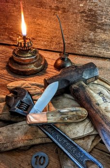 TITUSVILLE CUTLERY -AMERICAN REDSMITH SERIES- Old Man Norman Barlow - Mammoth Bark Ivory Handles-10