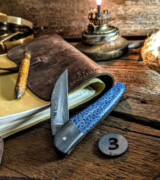 Excelsior Knife Company - NEW SEA SERPENT - Blue Brain Coral Handles 3-JSR Frontier Knives Exclusive
