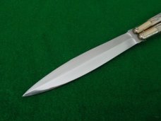 early Philippine BONE STAG Double Edge Dagger Grind Balisong Butterfly Knife NICE !