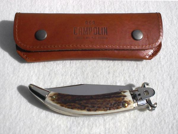 A.G.A. CAMPOLIN ITALIAN GENUINE STAG LEVER LOCK SHELL PULLER NICKEL SILVER BOLSTERS ONLY 300 MADE