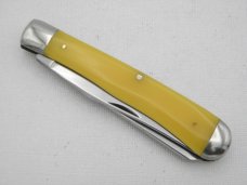 Queen Cutlery #19A  Amber Handled Trapper:  4 1/8” closed, circa 1960s, Q STEEL, amber handles