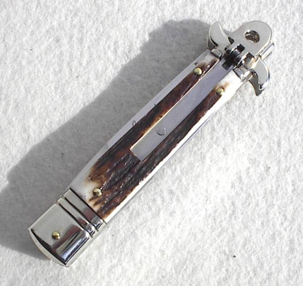 NEW AKC ITALIAN LEVERLETTO 8" GENUINE STAG WITH NEW MODIFIED BAYONET BLADE NICKEL SILVER BOLSTERS 