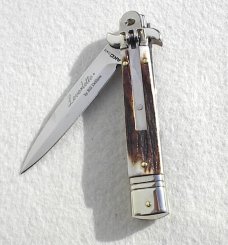 NEW AKC ITALIAN LEVERLETTO 8" GENUINE STAG WITH NEW MODIFIED BAYONET BLADE NICKEL SILVER BOLSTERS 