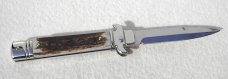 NEW AKC ITALIAN LEVERLETTO 8" GENUINE STAG WITH NEW MODIFIED BAYONET BLADE NICKEL SILVER BOLSTERS 