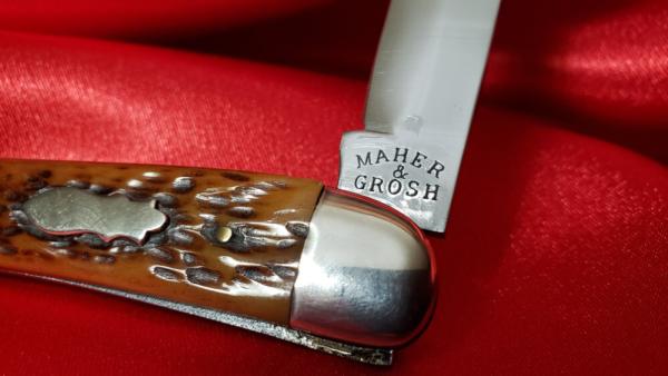 Maher & Grosh Jigged Bone Saber Cut Carbon Steel Large Powderhorn knife pre Great Eastern Near Mint Maher & Grosh Jigged Bone Saber Cut Carbon Steel Large Powderhorn knife pre Great Eastern Near Mint