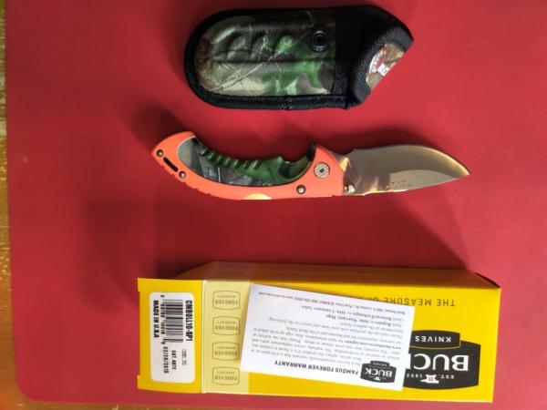 Buck 395 Omni Folding Knife, Special Project Build-Out, Orange/Camo Handle, 420HC Stainless Blade Buck 395 Omni Folding Knife, Special Project Build-Out, Orange/Camo Handle, 420HC Stainless Blade