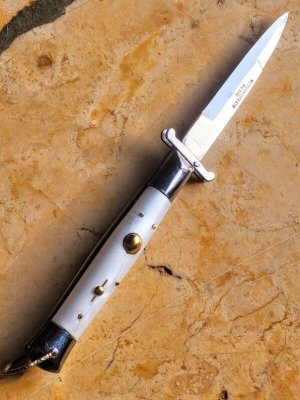Vintage Authentic “Rizzuto Estileto Milano" White 8-3/4" Knife Swing Guard