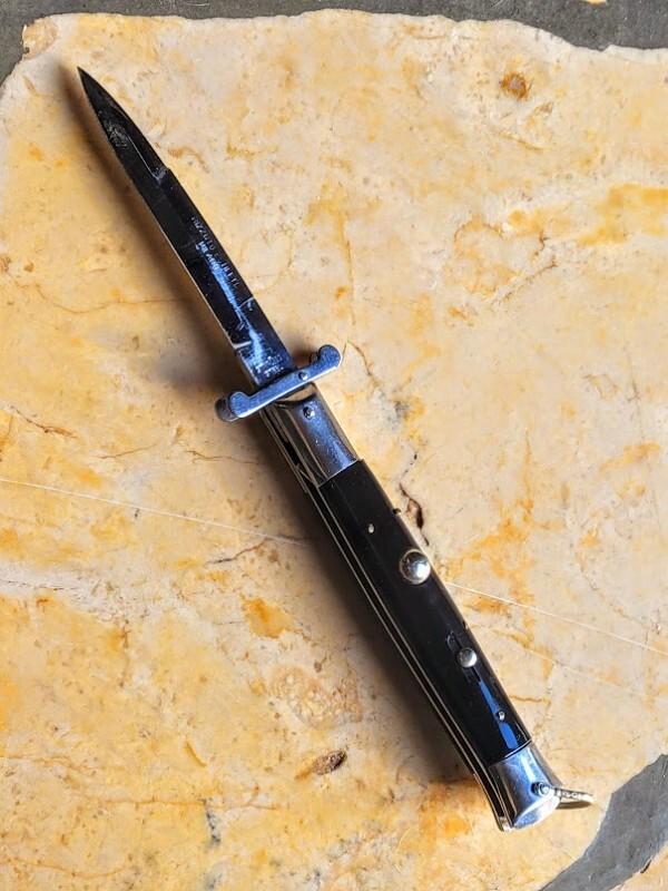 Vintage Authentic “Rizzuto Estileto Milano" Black 8-3/4" Knife Swing Guard