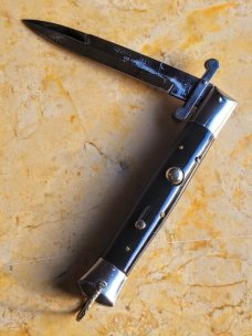 Vintage Authentic “Rizzuto Estileto Milano" Black 8-3/4" Knife Swing Guard