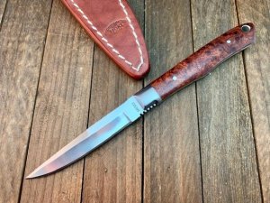 Moki Bird and Trout Fixed Blade Chinese Quince Burl Wood Seki Japan 