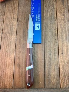 Moki Bird and Trout Fixed Blade Cocobolo with Pearl and Abalone Inlays Seki Japan Moki Bird and Trout Fixed Blade Cocobolo with Pearl and Abalone Inlays Seki Japan