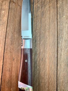 Moki Bird and Trout Fixed Blade Cocobolo with Pearl and Abalone Inlays Seki Japan Moki Bird and Trout Fixed Blade Cocobolo with Pearl and Abalone Inlays Seki Japan