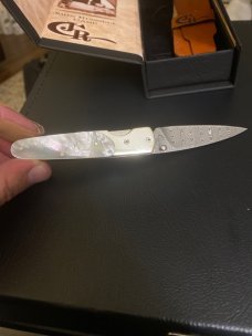 2007 John Russell Case 8173L DAM Mother Of Pearl Slimlock With Single Damascus Blade &.Sheath NIB 2007 John Russell Case 8173L DAM Mother Of Pearl Slimlock With Single Damascus Blade &.Sheath NIB