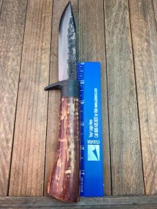 Kanetsune for A.G. Russell Fixed Blade White Steel Damascus Cherry Wood Handle Kanetsune for A.G. Russell Fixed Blade White Steel Damascus Cherry Wood Handle