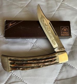 GERMAN EYE LARGE ETCHED STAG LOCKBACK
