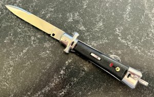 Bargeon Medium Size Stiletto With Bail and Lockback, 8 1/2 Inch, Red Dot Safety, Unused  