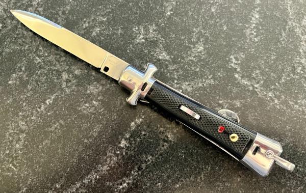 Bargeon Medium Size Stiletto With Bail and Lockback, 8 1/2 Inch, Red Dot Safety, Unused Bargeon Medium Size Stiletto With Bail and Lockback, 8 1/2 Inch, Red Dot Safety, Unused
