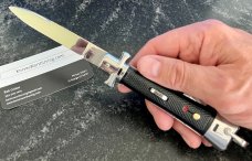 Bargeon Medium Size Stiletto With Bail and Lockback, 8 1/2 Inch, Red Dot Safety, Unused Bargeon Medium Size Stiletto With Bail and Lockback, 8 1/2 Inch, Red Dot Safety, Unused