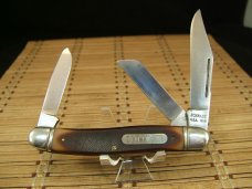SCHRADE OLD TIMER 858 LUMBERJACK U.S.A. VINTAGE OLDER HIGH CARBON STEEL BLADES POCKET KNIFE & SHEATH