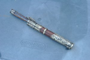 Tibetan Travelers Fixed Blade In Sheath Pinned Full Tang Used Older Wood White Metal Work Design