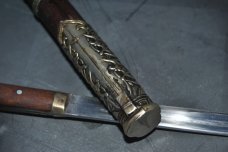 Tibetan Travelers Fixed Blade In Sheath Pinned Full Tang Used Older Wood White Metal Work Design
