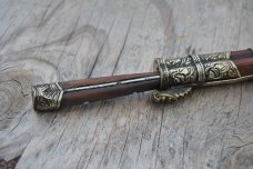 Tibetan Travelers Fixed Blade In Sheath Pinned Full Tang Used Older Wood White Metal Work Design