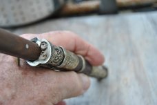 Tibetan Travelers Fixed Blade In Sheath Pinned Full Tang Used Older Wood White Metal Work Design