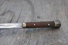 Tibetan Travelers Fixed Blade In Sheath Pinned Full Tang Used Older Wood White Metal Work Design