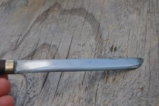 Tibetan Travelers Fixed Blade In Sheath Pinned Full Tang Used Older Wood White Metal Work Design