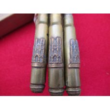Trench Art Made from a shell Casing. German Shell Case, French Buttons and Reims Crests, ......(R12) Trench Art Made from a shell Casing. German Shell Case, French Buttons and Reims Crests, ......(R12)