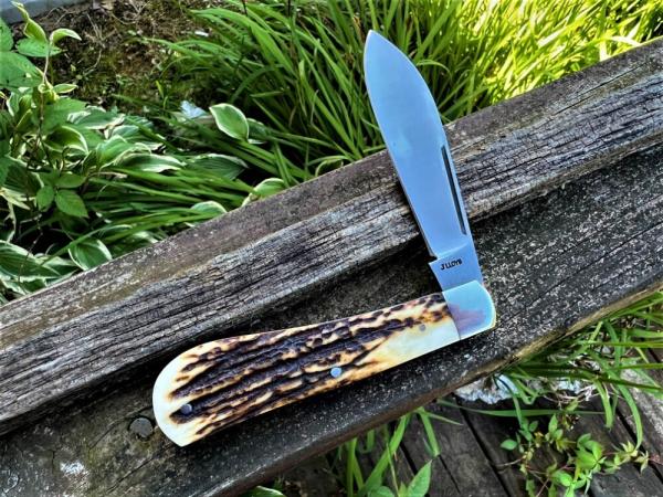 J. LLOYD SAMBAR STAG CUSTOM LARGE DOGLEG TRAPPER **EXTREMELY NICE**