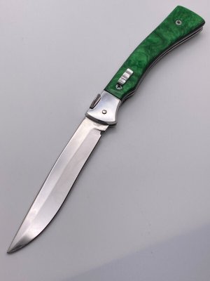 9-1/4" RPK NOS Green Translucent Handle Unique Unlock Mechanism Russian Prison Knife VG+