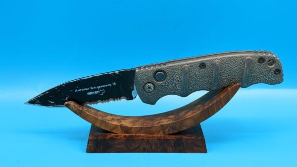 BOKER GREY MINI KALASHNIKOV AUTO KNIFE, AUS-8 BLACK COMBO BLADE