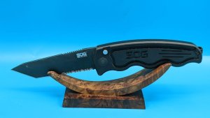 SOG-TAC Tanto Automatic Knife Black Aluminum (3.5" Black Serr) ST-04