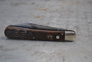 Schrade Preso Knife Co. Jigged Brown Bone Handles Used Working No Peek Large 5" Closed 