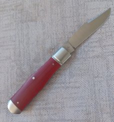 Gene Wiseman Custom Coffin/Swell Center Jack, D2 Clip blade,Red linen Micarta, 4" closed,Fluted 