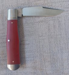 Gene Wiseman Custom Coffin/Swell Center Jack, D2 Clip blade,Red linen Micarta, 4" closed,Fluted 